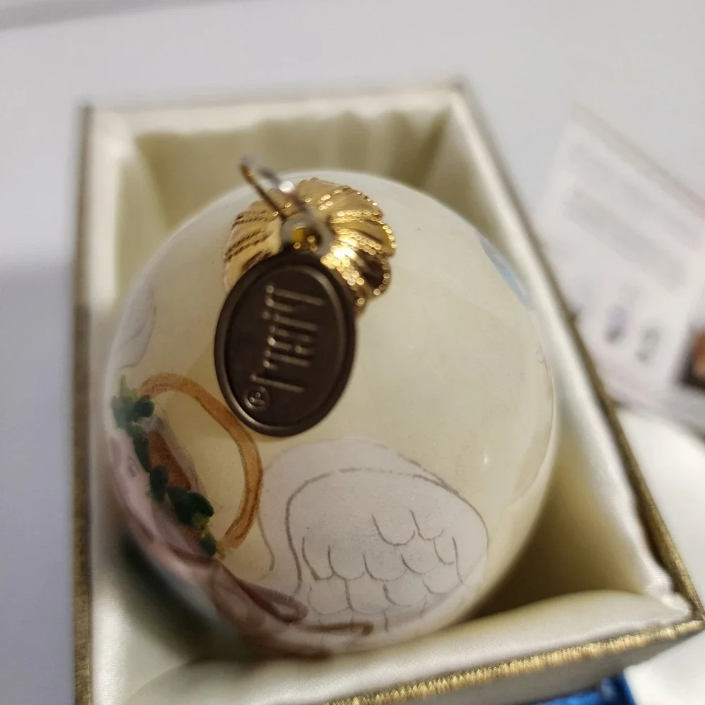 Pier 1 Li Bien 2015 Angel with Harp Hand Painted Glass Christmas Ornament Boxed